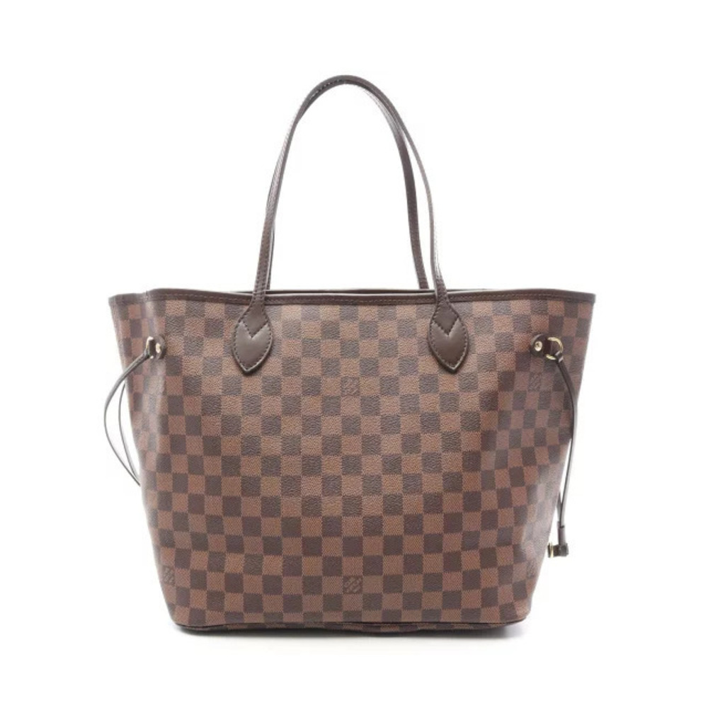 Louis Vuitton Neverfull Damier Ebene Brown Tote Bag Canvas Leather Brown